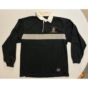 VTG Y2K Color Block Mens US Army Grunge Rugby Polo Black Long Sleeve XL